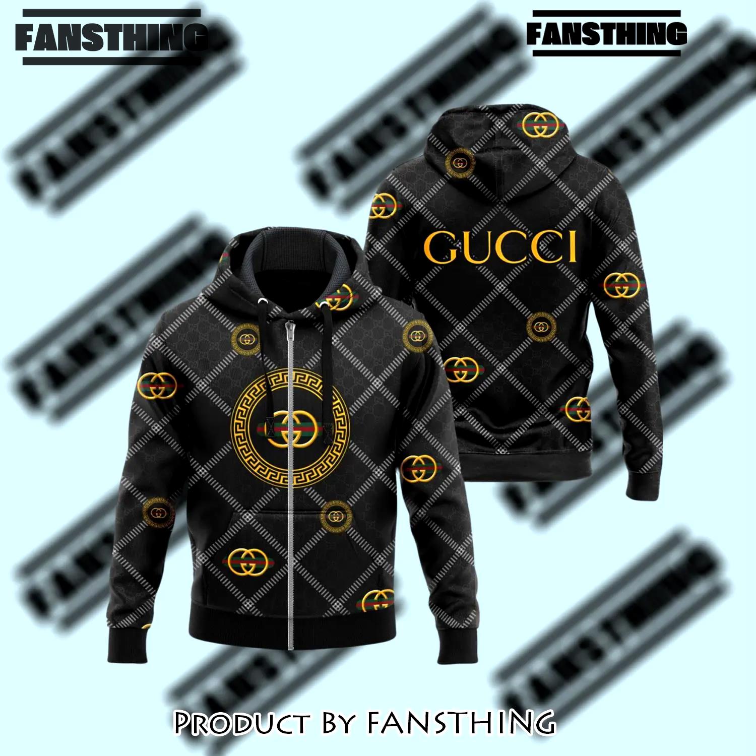 Gucci yellow pattern black luxury brand unisex zipper hoodie premium outfit for men women - fst-zh-332783