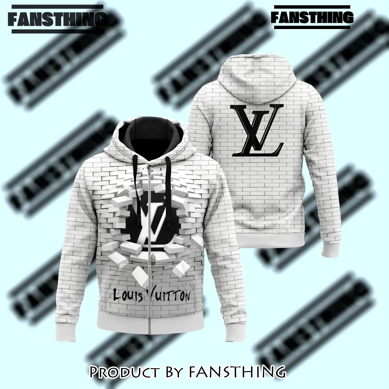 Louis vuitton broken wall white unisex zipper hoodie for men women luxury brand - fst-zh-141248
