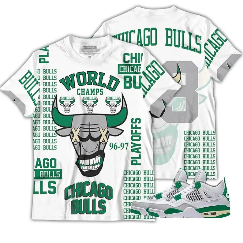 Bulls Champ Unisex Shirt To Match Sneaker Retro Pine Green 4s Tee, Jordan 4 Pine Green 3D T-Shirt