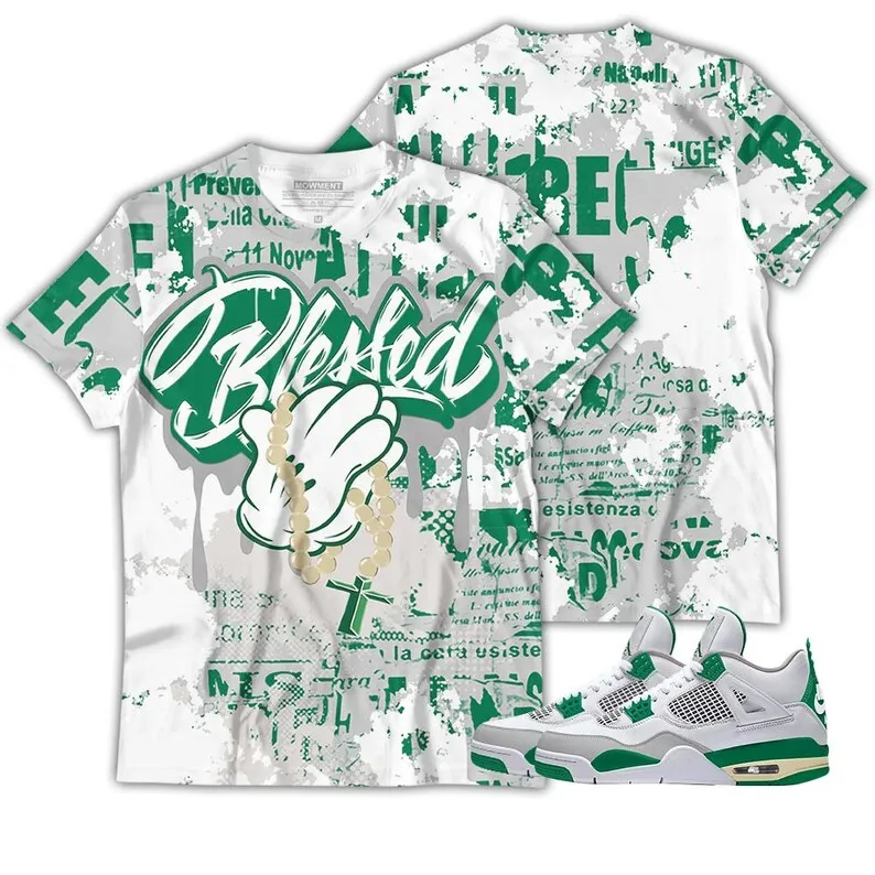 Blessed Drip Unisex Sneaker Shirt Match Retro Pine Green 4s Tee, Jordan 4 Pine Green 3D T-Shirt