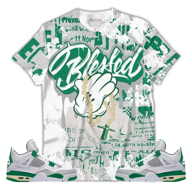 Blessed Drip Unisex Sneaker Shirt Match Retro Pine Green 4s Tee, Jordan 4 Pine Green 3D T-Shirt