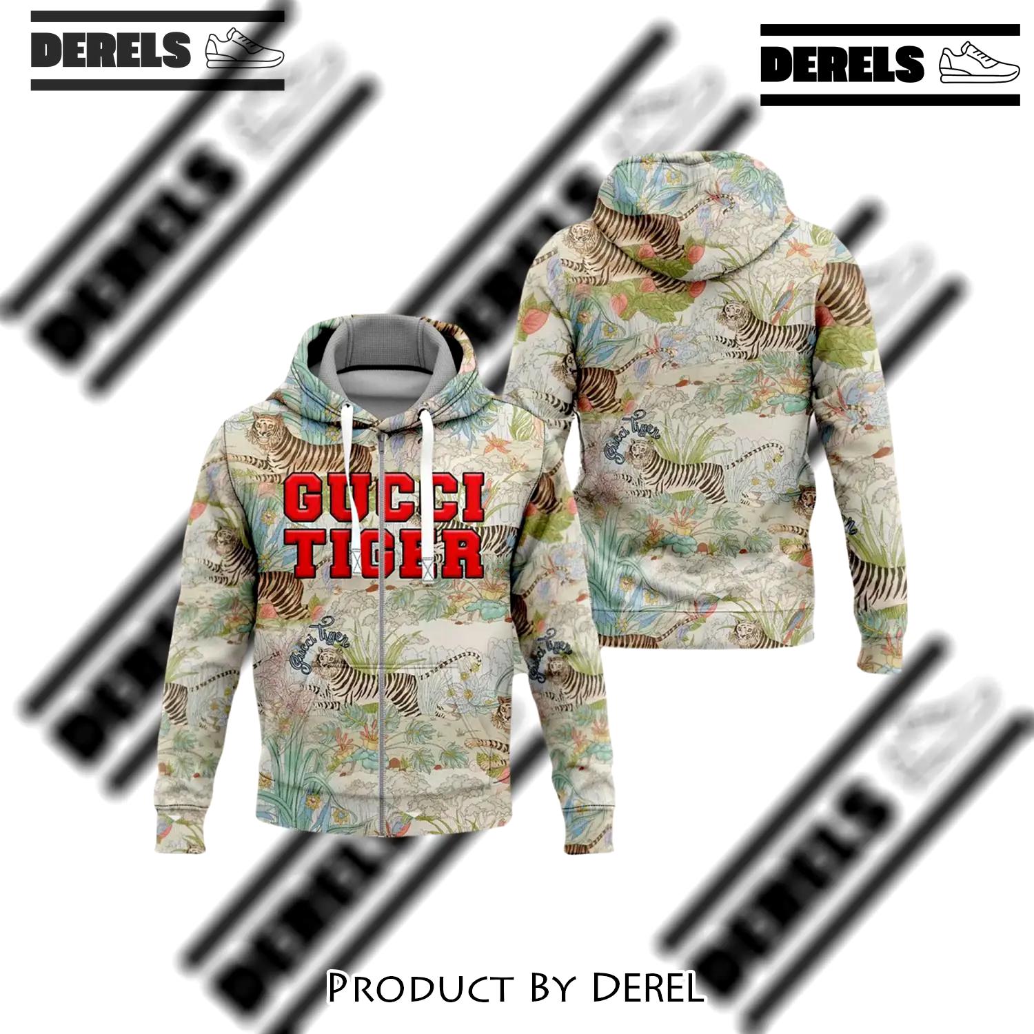 Gucci tiger flower unisex zipper hoodie for men women luxury brand - dr-zh-496838