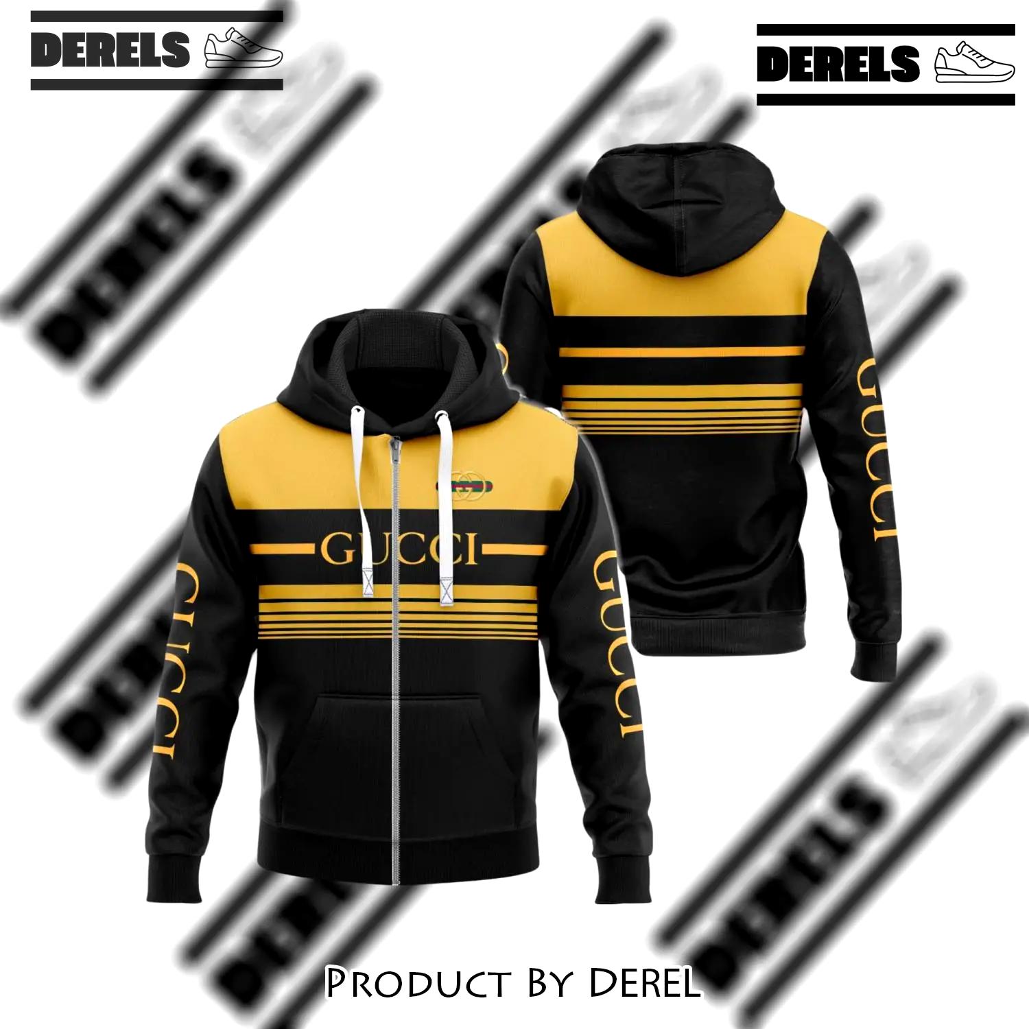 Gucci yellow black luxury brand unisex zipper hoodie premium outfit for men women - dr-zh-753114