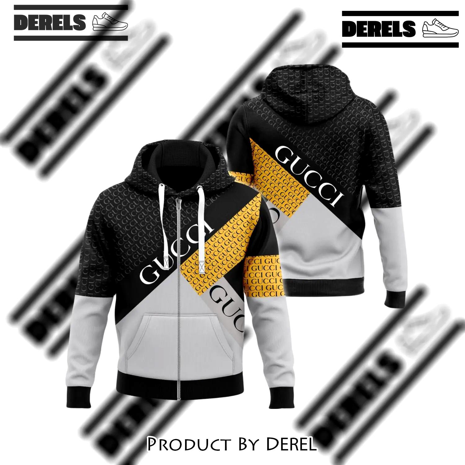 Gucci yellow black unisex zipper hoodie for men women luxury brand - dr-zh-840498