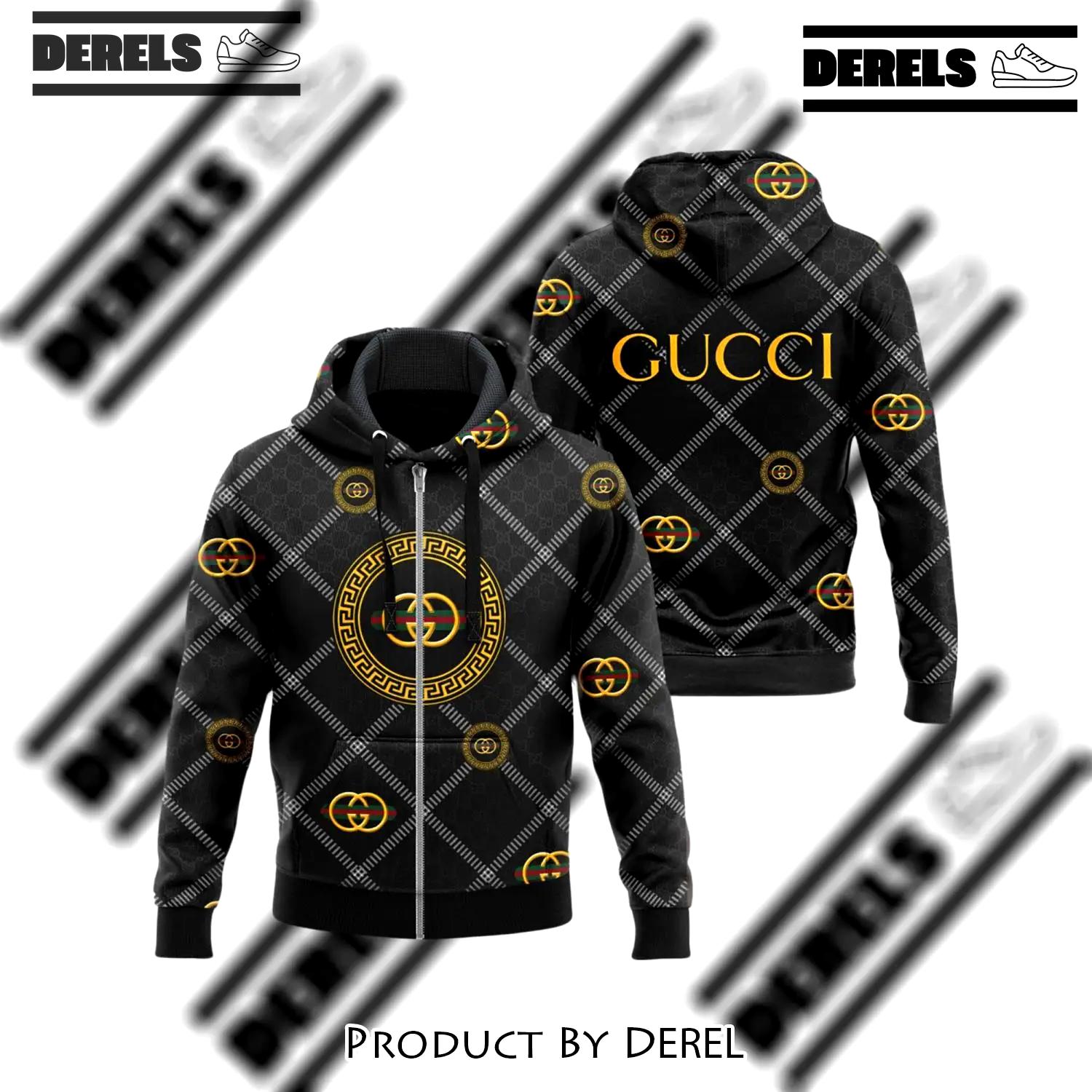 Gucci yellow pattern black luxury brand unisex zipper hoodie premium outfit for men women - dr-zh-706165