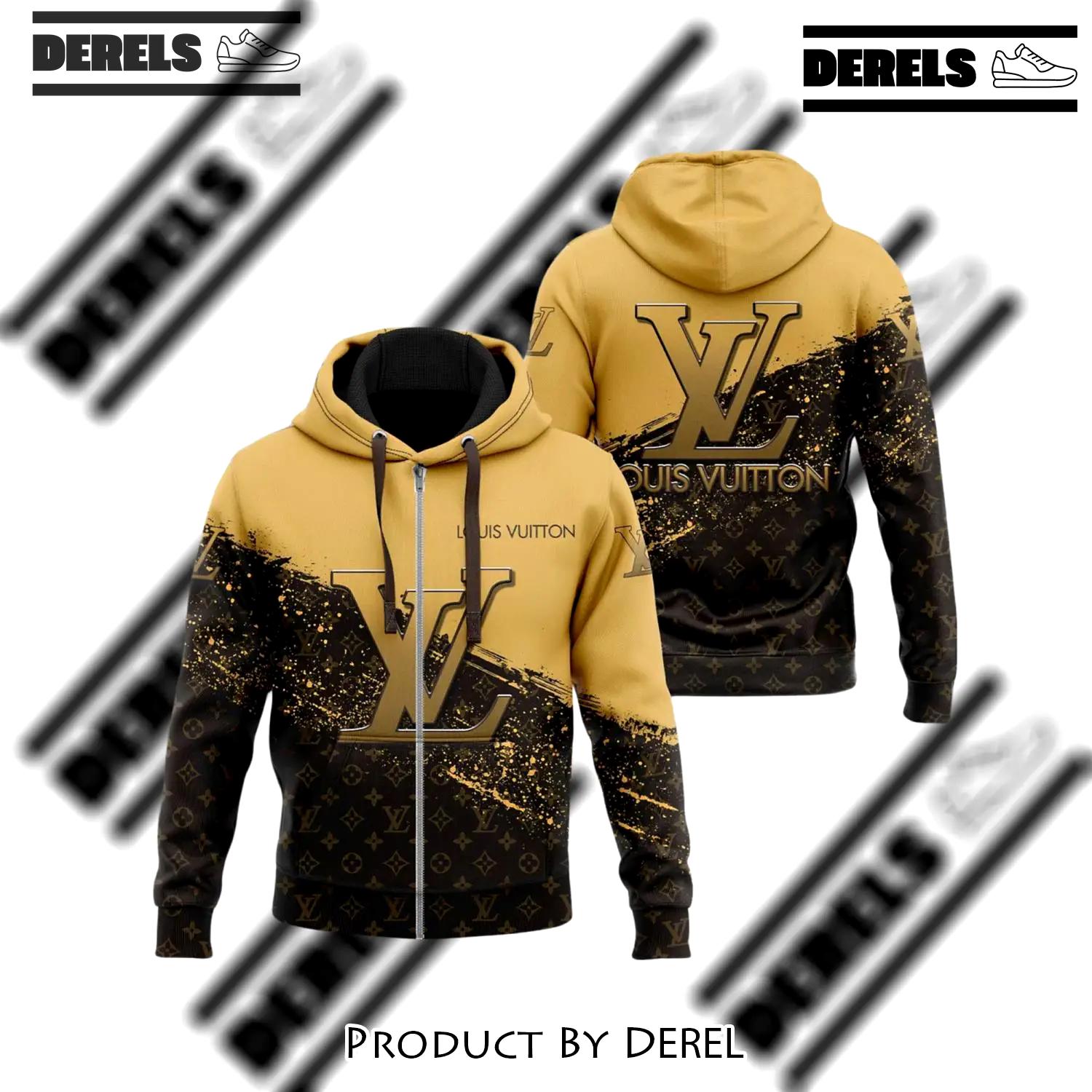 Louis vuitton black brown unisex zipper hoodie premium outfit for men women luxury brand - dr-zh-123582