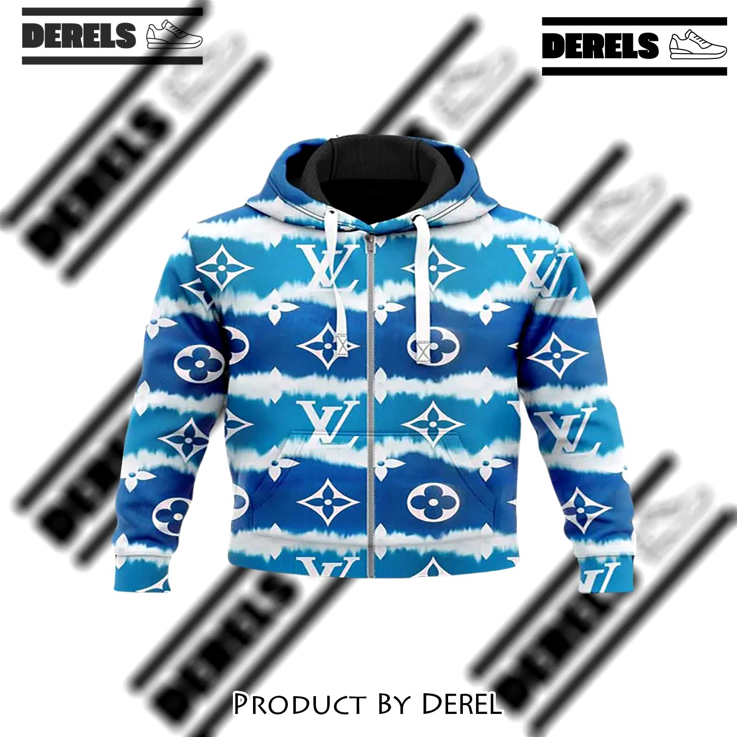 Louis vuitton blue unisex zipper hoodie for men women luxury brand - dr-zh-407613