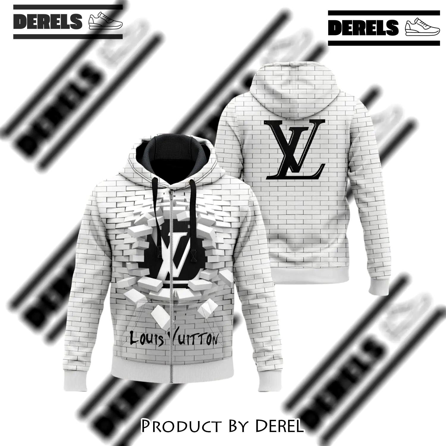 Louis vuitton broken wall white unisex zipper hoodie for men women luxury brand - dr-zh-559778