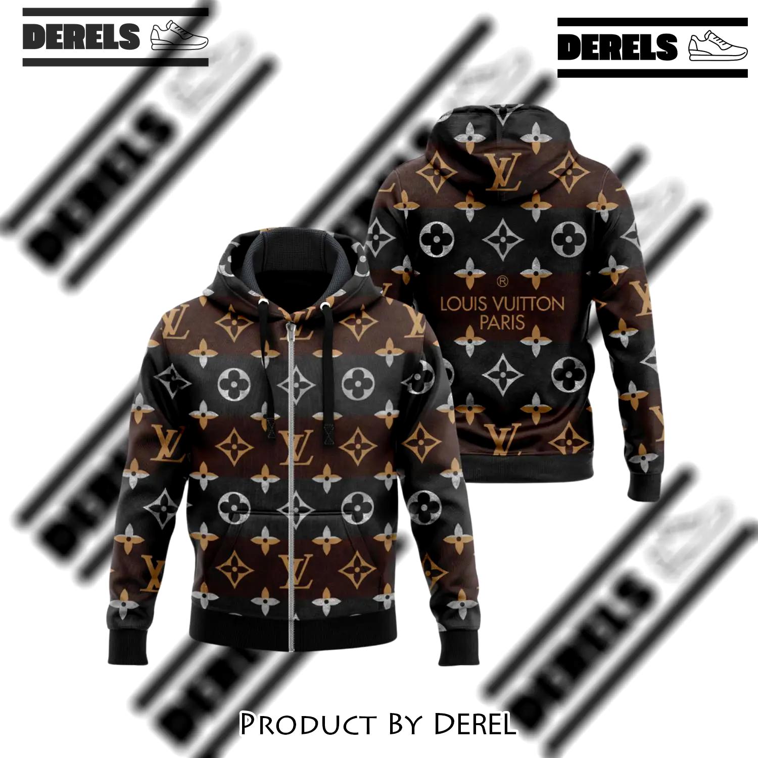 Louis vuitton brown black unisex zipper hoodie for men women luxury brand - dr-zh-206290