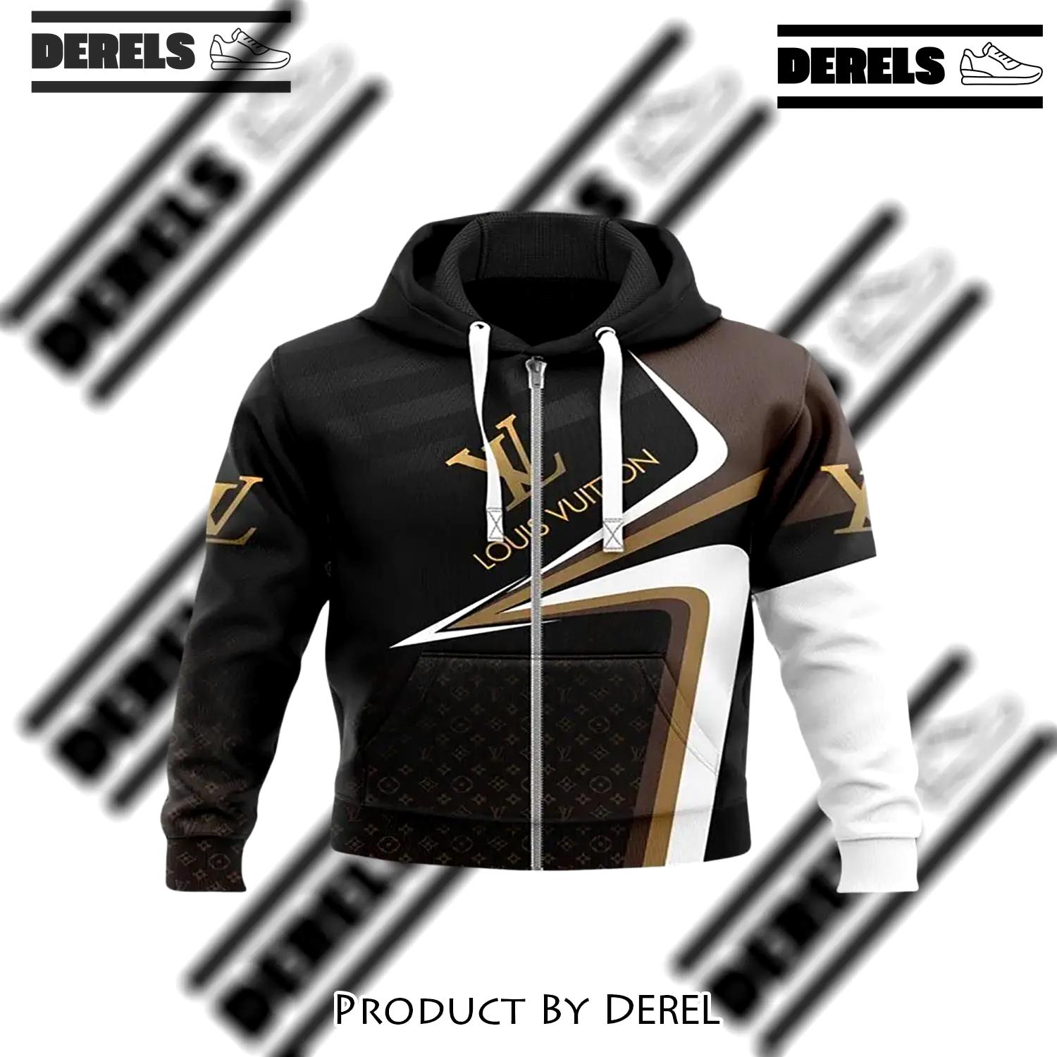 Louis vuitton brown black white unisex zipper hoodie outfit for men women luxury brand - dr-zh-508912