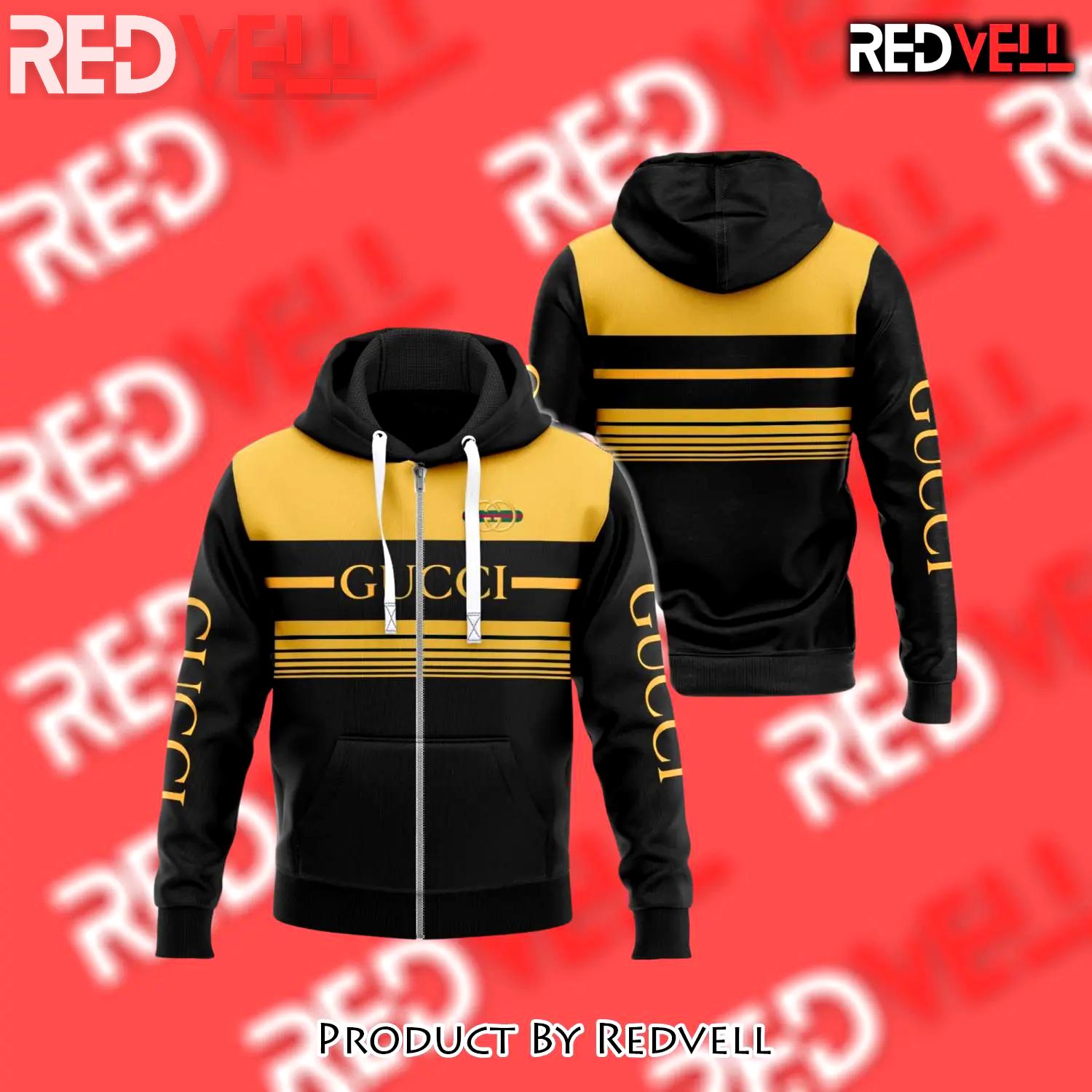 Gucci yellow black luxury brand unisex zipper hoodie premium outfit for men women - rv-zh-512844