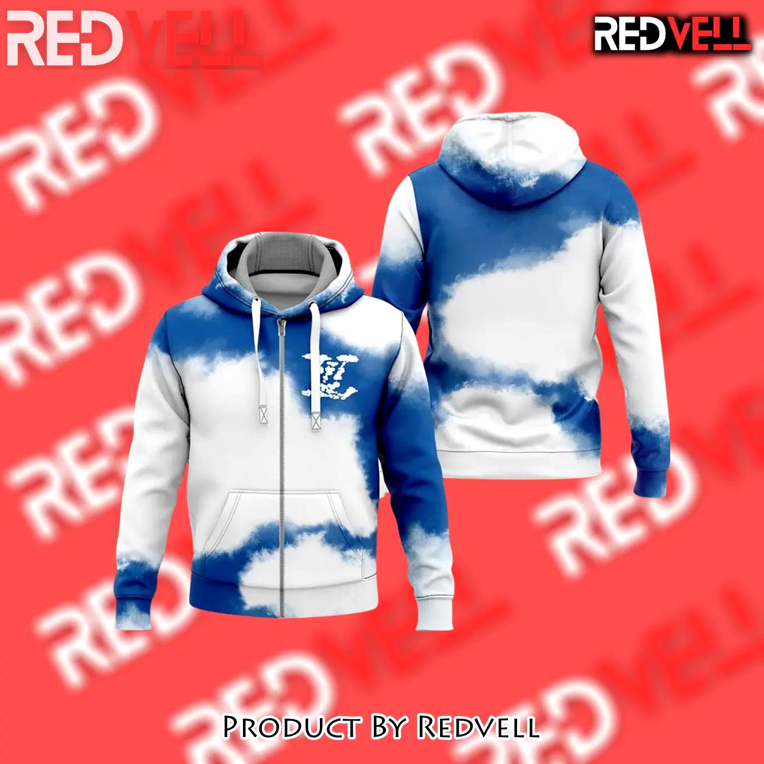 Louis vuitton blue white unisex zipper hoodie for men women luxury brand - rv-zh-100694