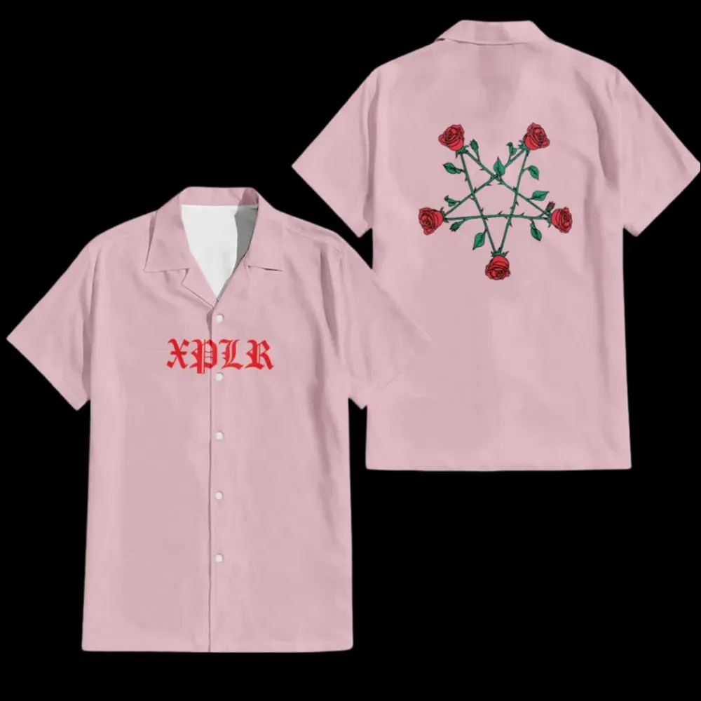 Pentagram roses pink hawaiian shirt