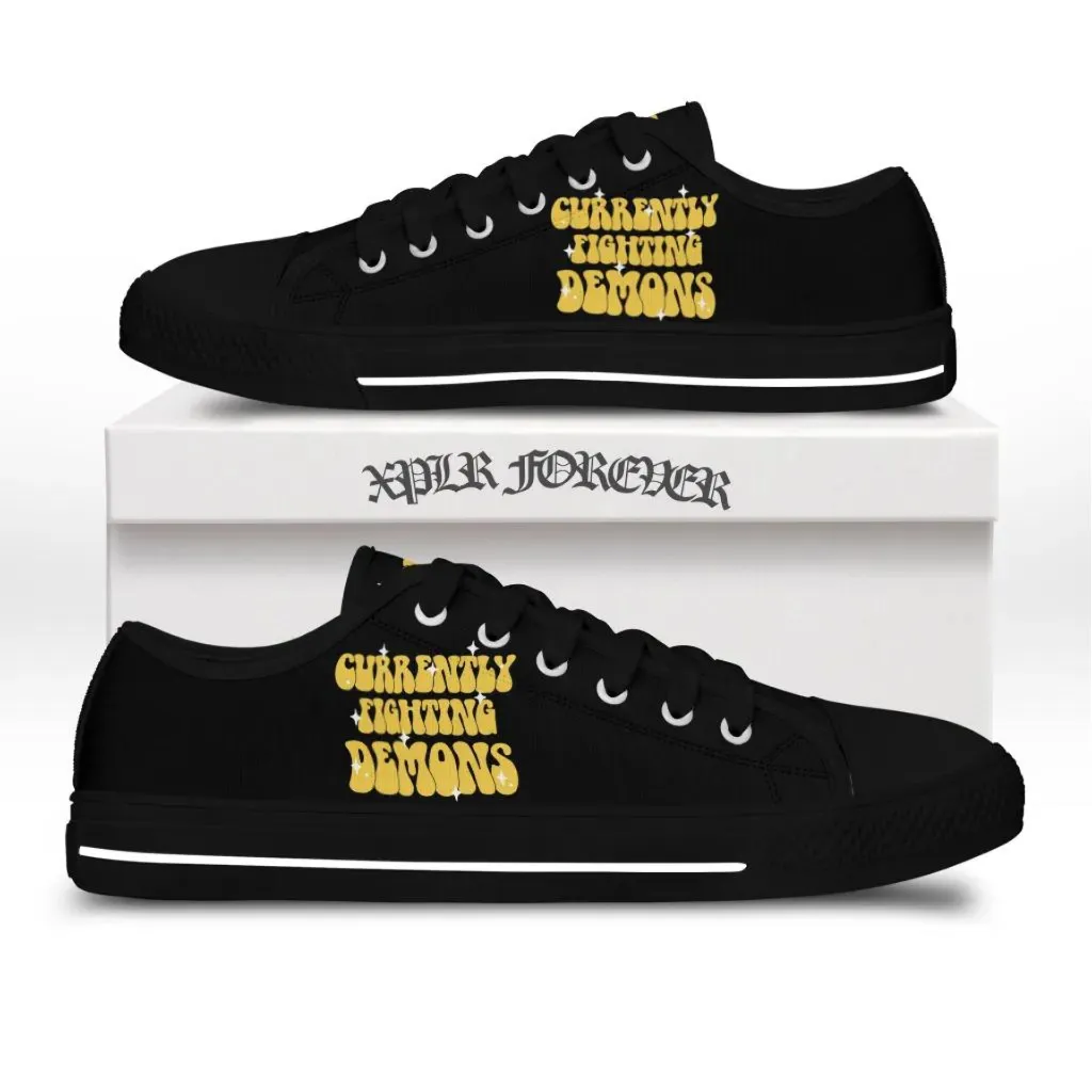 Fighting demons low top canvas shoes