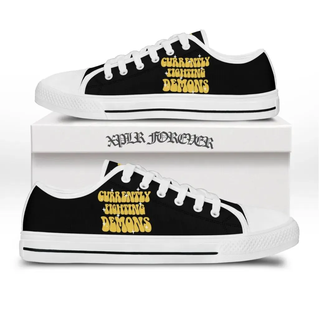 Fighting demons low top canvas shoes