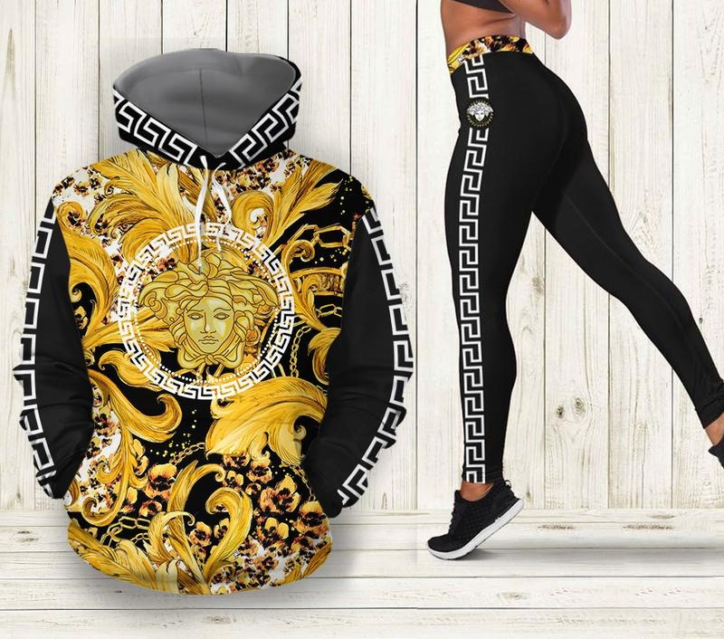 Versace black gold pattern 3d hoodie and leggings set 285 hcst