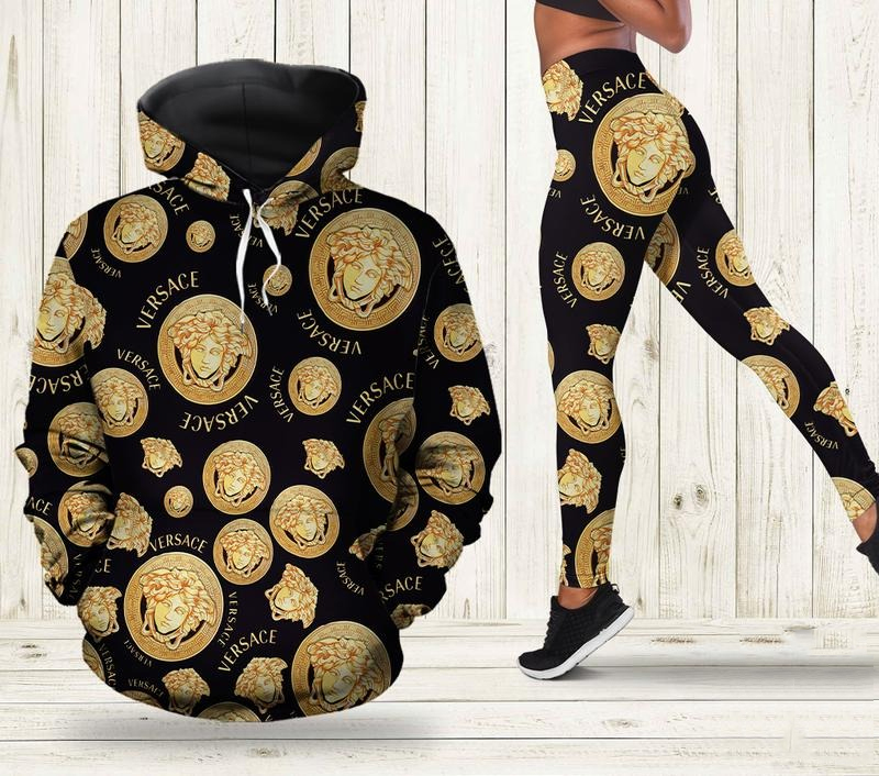Versace logo seamless pattern 3d hoodie and leggings set 289 hcst