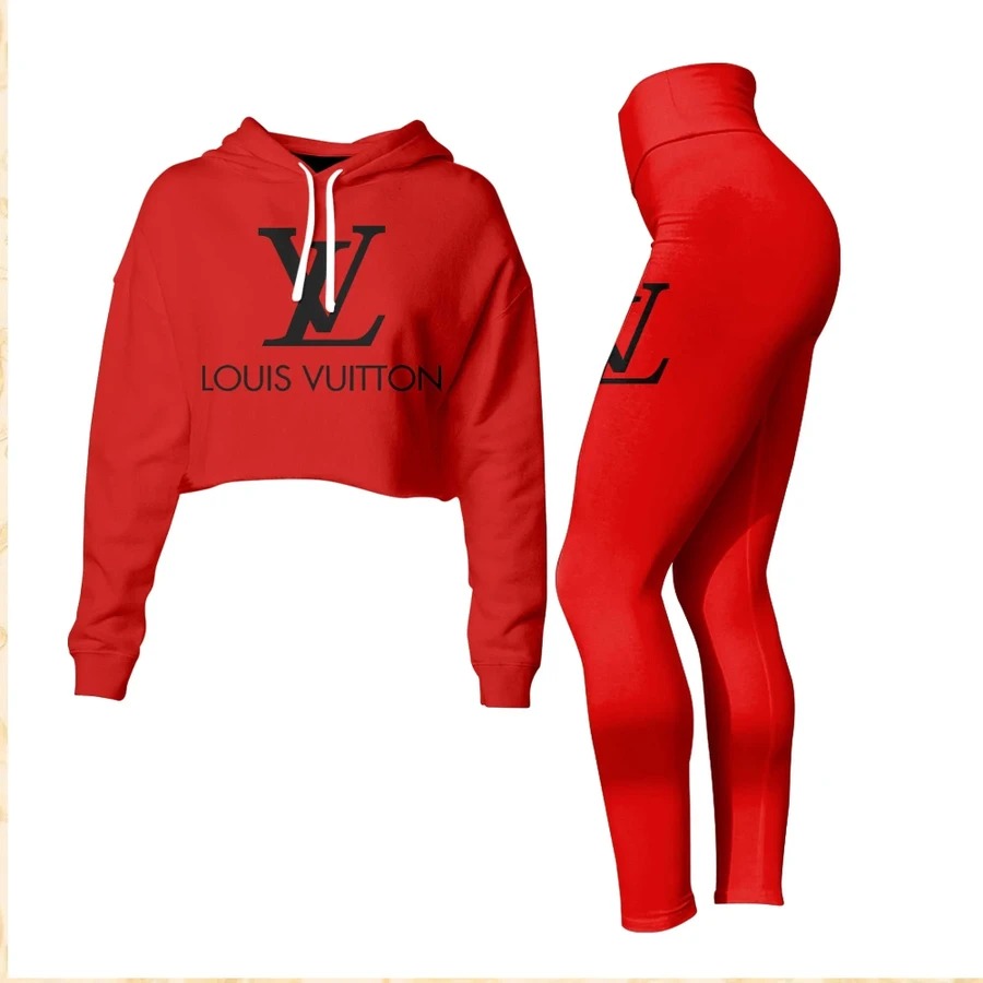 Louis vuitton red croptop hoodie leggings for women luxury brand lv clothing clothes outfit 37 ctlu