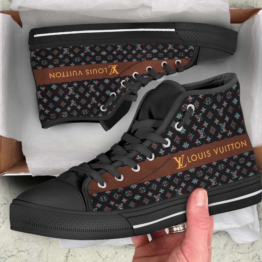 Louis vuitton black monogram high top canvas shoes sneakers hot best lv for men women 88 htcv