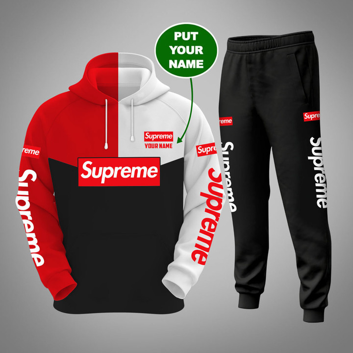 Supreme red white personalized hoodie long pants 101