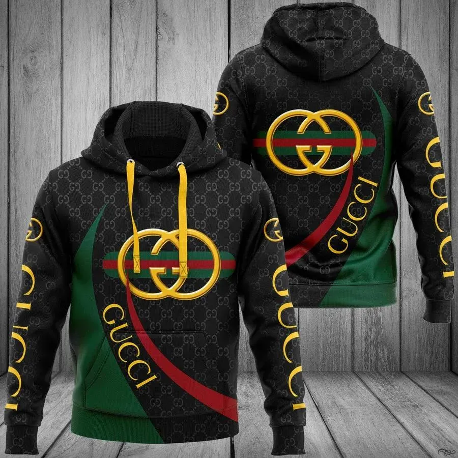 
                gucci black green unisex hoodie gucci logo hoodie for men women
            
