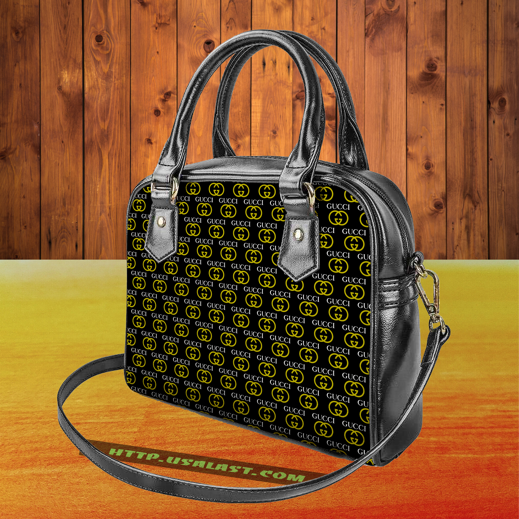 Gucci yellow logo pattern shoulder handbag v50 luxury