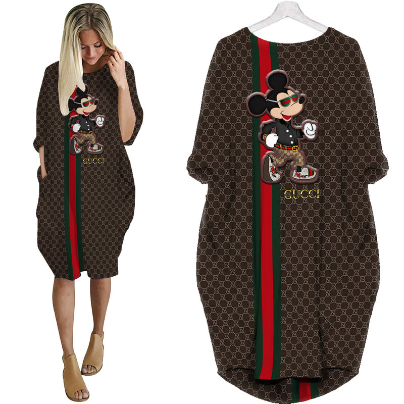 
gucci mickey mouse batwing pocket dress luxury brand clothing clothes outfit for women hot 2023
