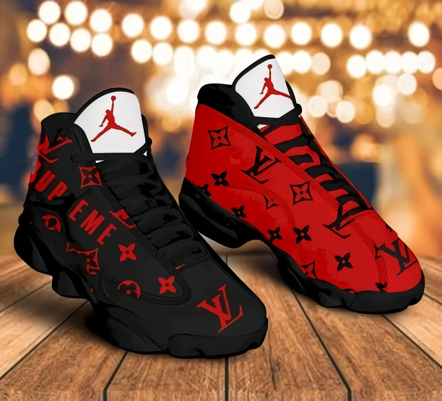 
lv luxury air jordan 13 sneaker form jordan 13 sneaker hot 2022 louis vuitton black red sneaker gift for lv fans
