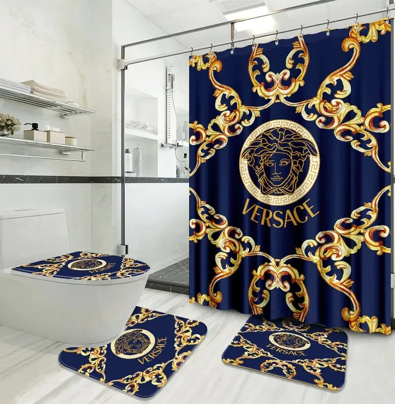 
                versace navy golden pattern fashion logo limited luxury brand bathroom set home decor
            
