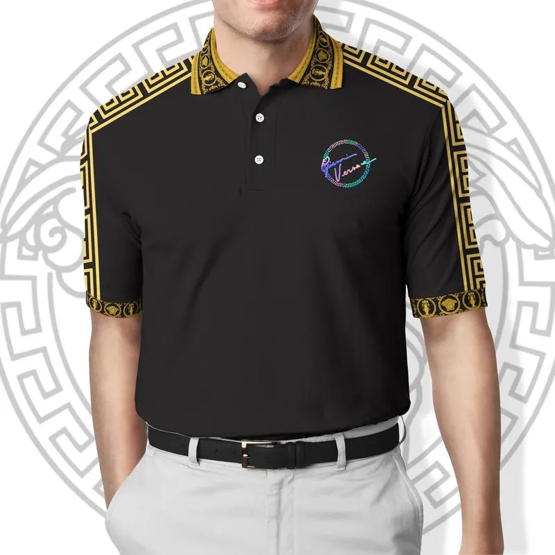 Gianni Versace Medusa Black Polo Shirt Luxury Brand Premium Clothing Golf Tennis Outfit