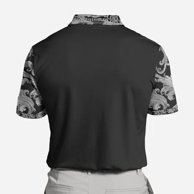 Versace Medusa Grey Pattern Black Polo Shirt Luxury Brand Clothing Golf Tennis Outfit