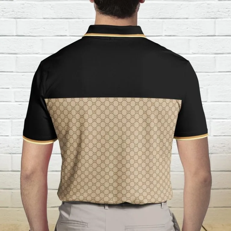 Gucci Black Beige Polo Shirt Luxury Brand Clothing Golf Tennis Outfit