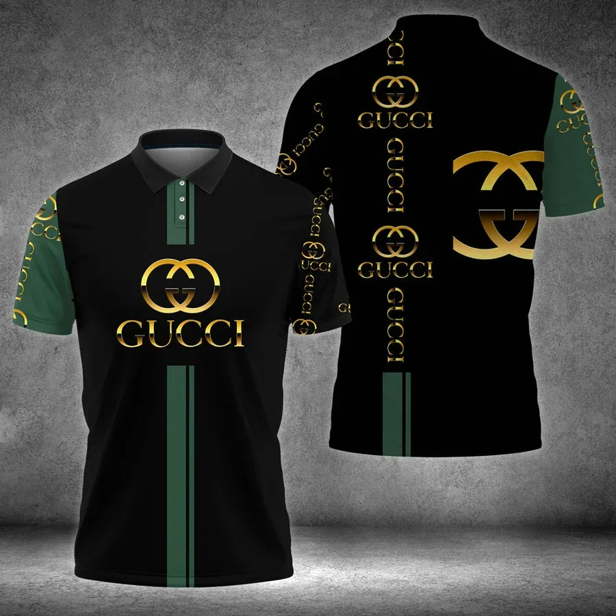 Gucci Yellow Logo Black Green Polo Shirt Luxury Brand Clothing Golf Tennis Outfit