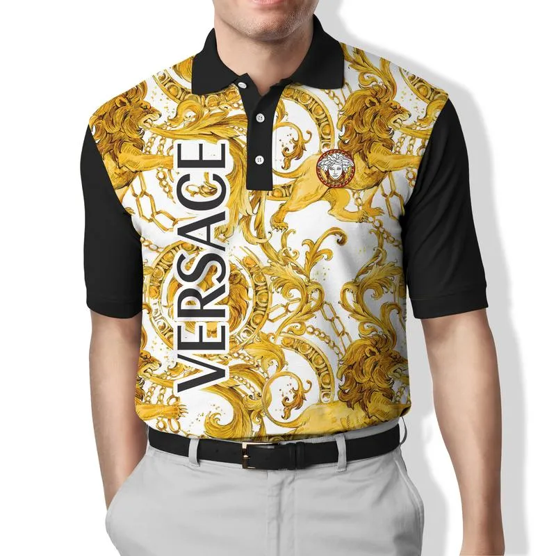 Gianni Versace Gold White Black Polo Shirt Luxury Brand Clothing Golf Tennis Outfit