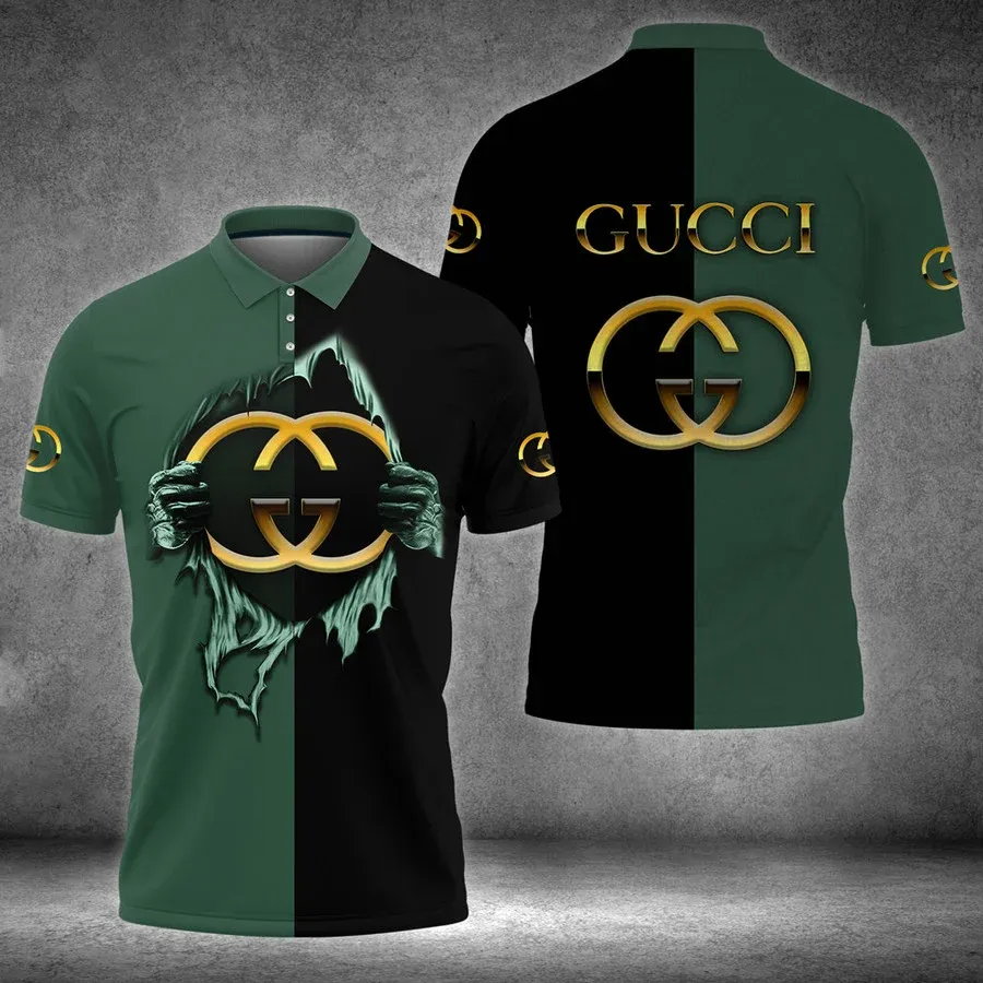 Gucci Yellow Logo Green Black Polo Shirt Luxury Brand Clothing Golf Tennis Outfit