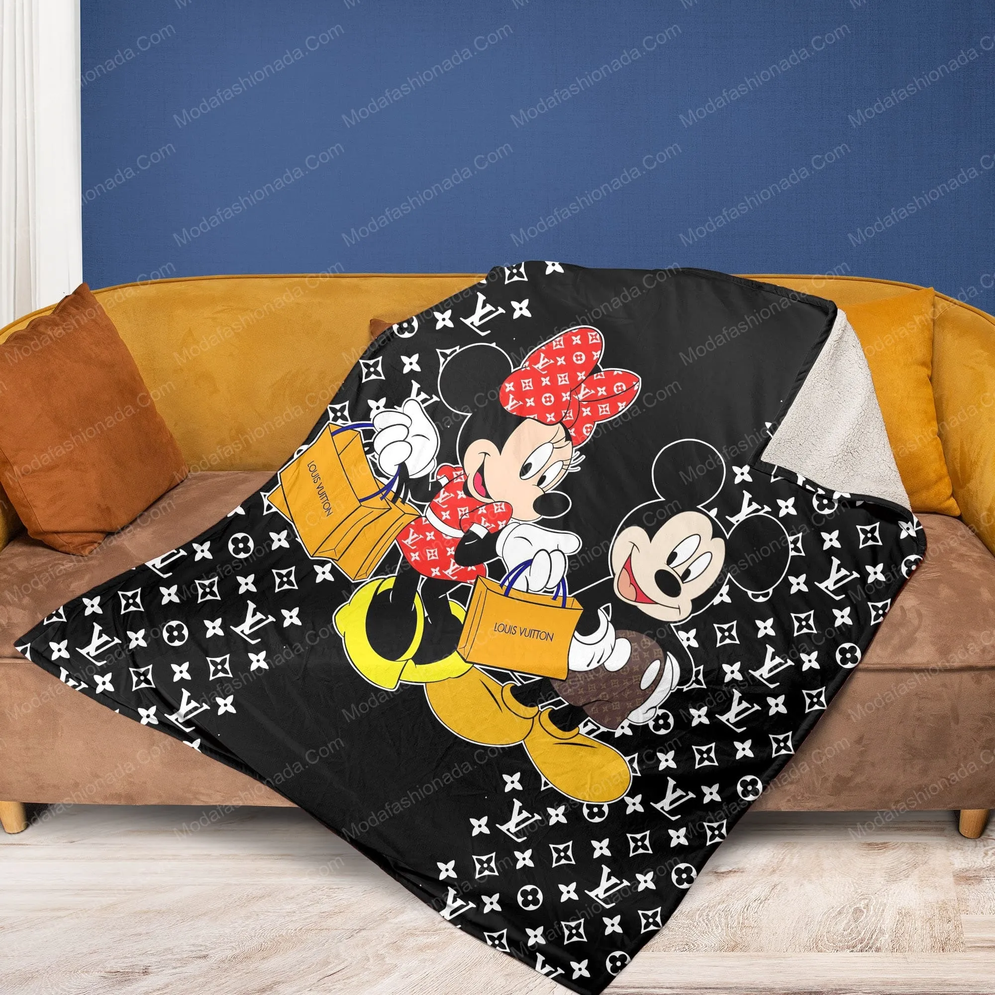Louis Vuitton Mickey Mouse Fleece Blanket Luxury Brand Home Decor