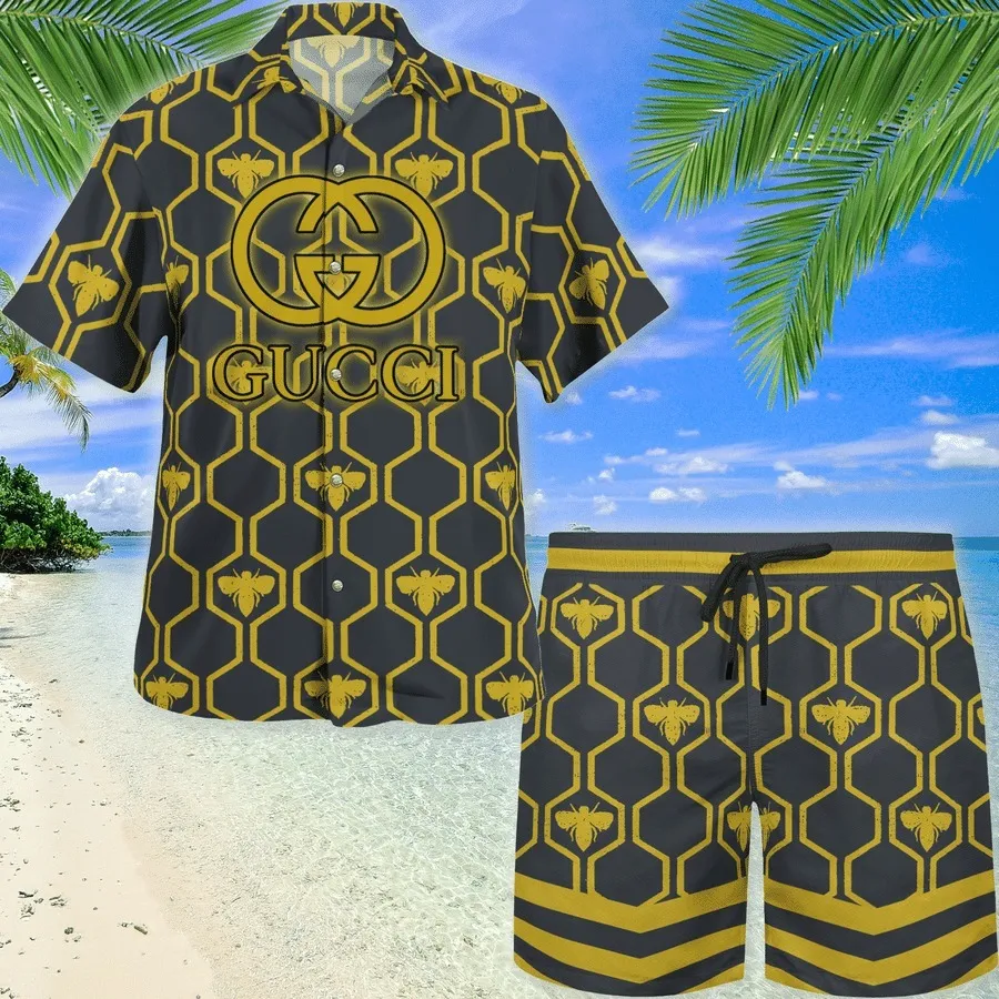 Gucci Bee Hawaii Set Luxury Brand Fashion For Men