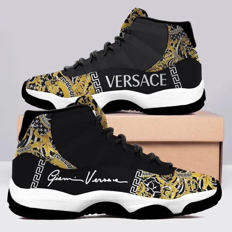 Versace Black Golden Air Jordan 11 Sneakers Sport Shoes Fashion For Men Women