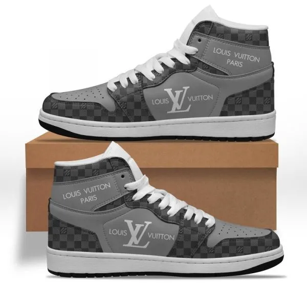 Louis Vuitton LV Paris Grey High Air Jordan Sneakers Shoes Hot 2022 Gifts Unisex