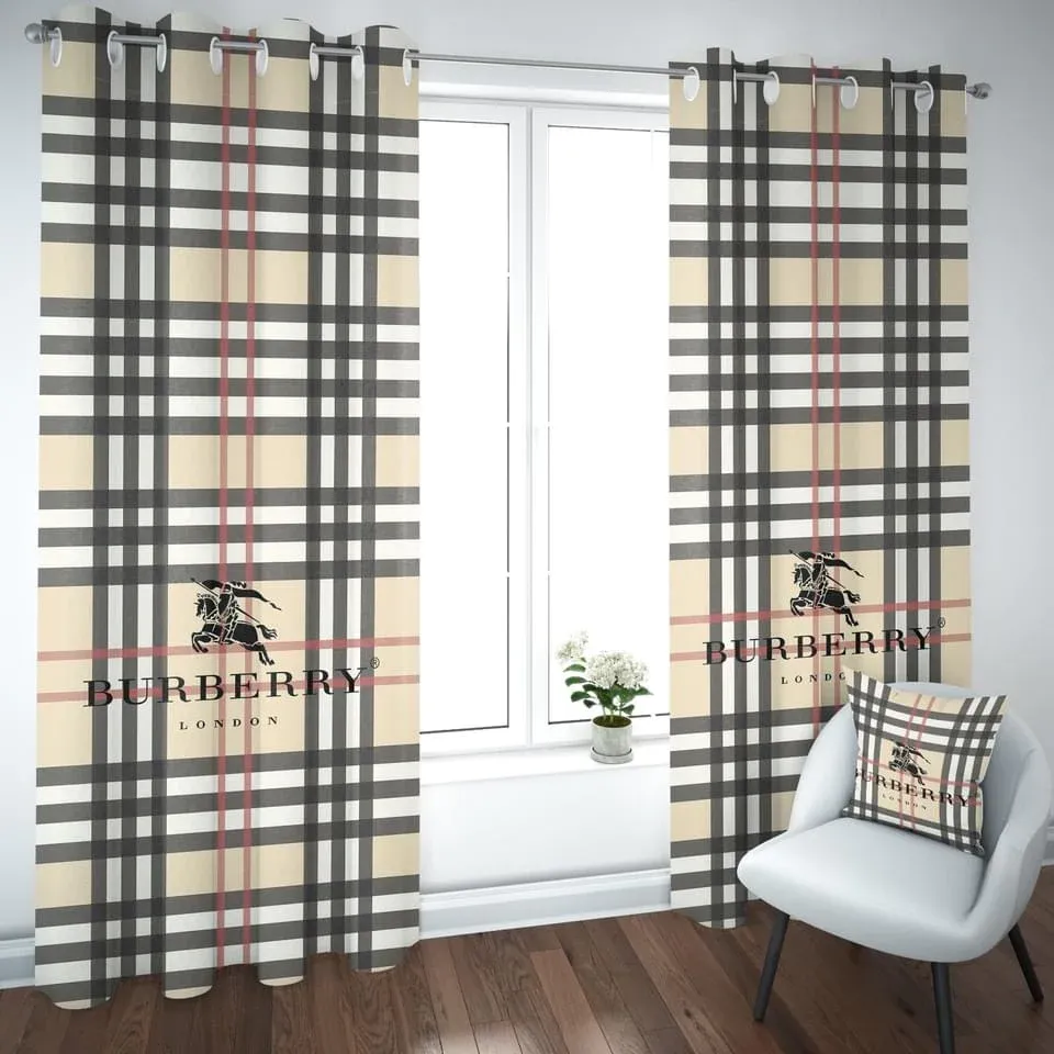 Burberry Window Curtain Luxury Curtain for Child Bedroom Living Room Home Decoration