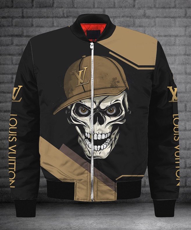 Louis Vuitton Brown Skull Luxury Brand Premium Bomber Jacket For Men Women