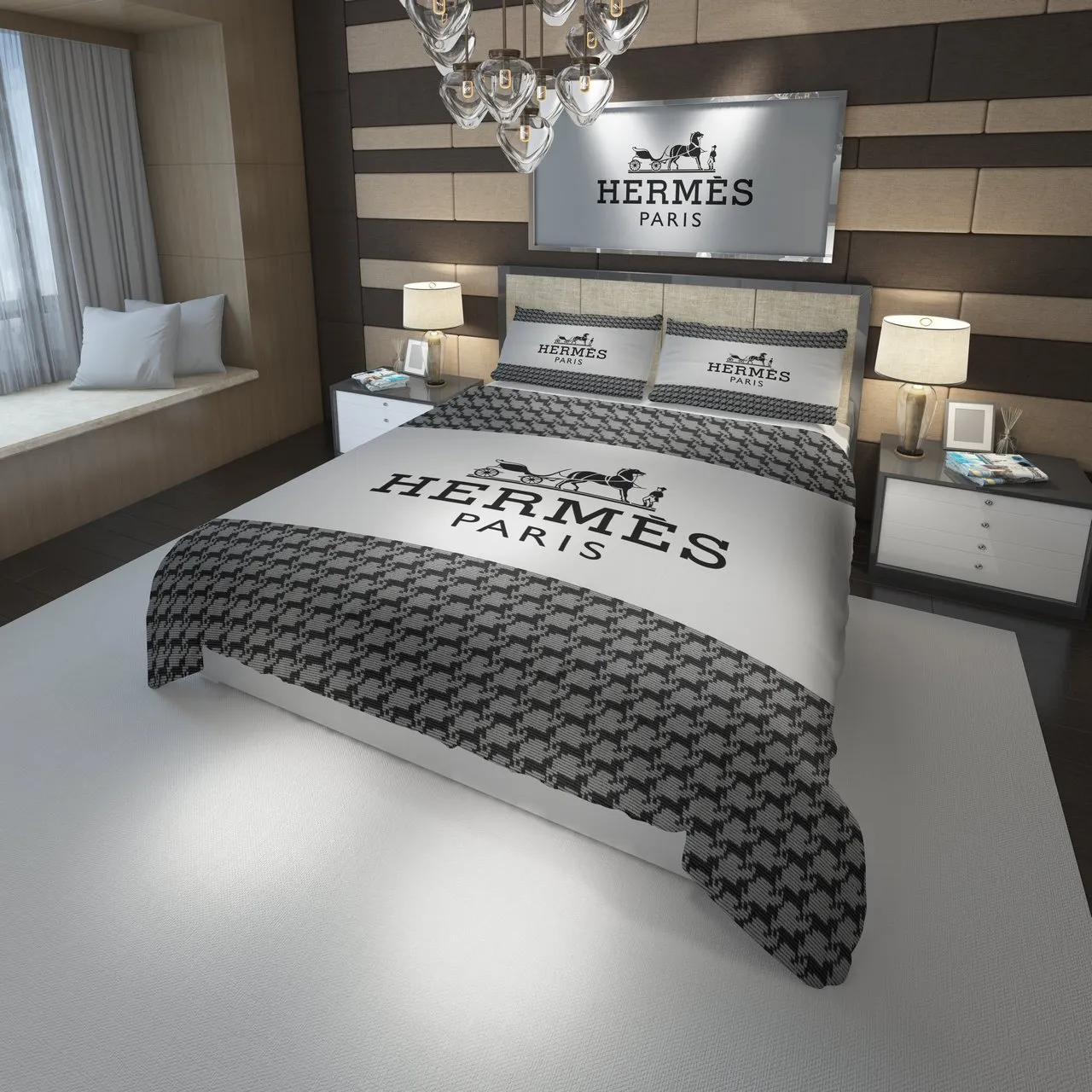 Hermes Logo New Luxury Fashion Brand Bedding Set Bedspread Duvet Cover Set