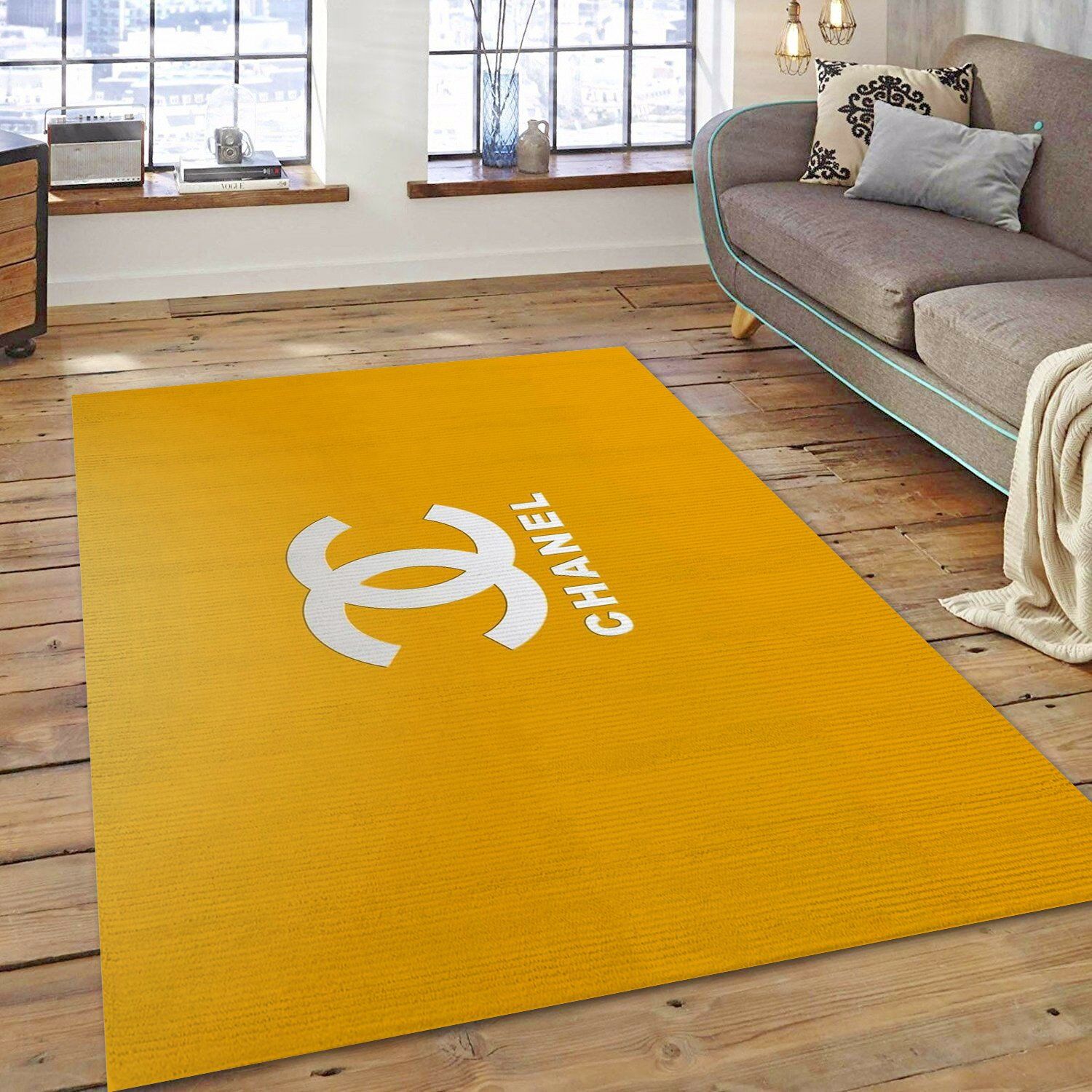 Chanel Yellow Luxury Brand Rug Carpet Home Decor Living Room