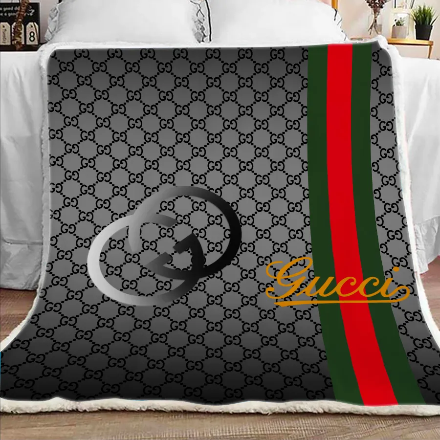 Gucci Grey Luxury Brand Premium Blanket Fleece Home Decor
