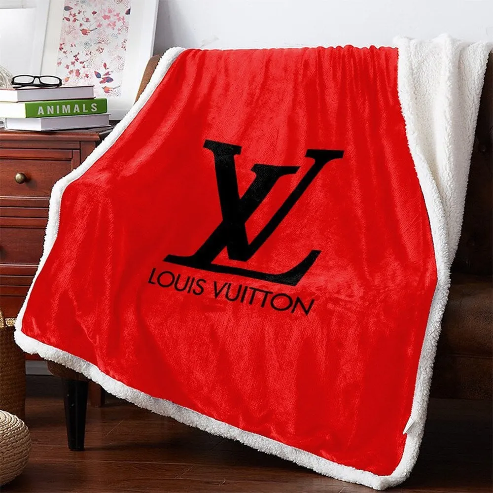 Louis Vuitton Black Logo Red Luxury Brand Premium Blanket Fleece Home Decor