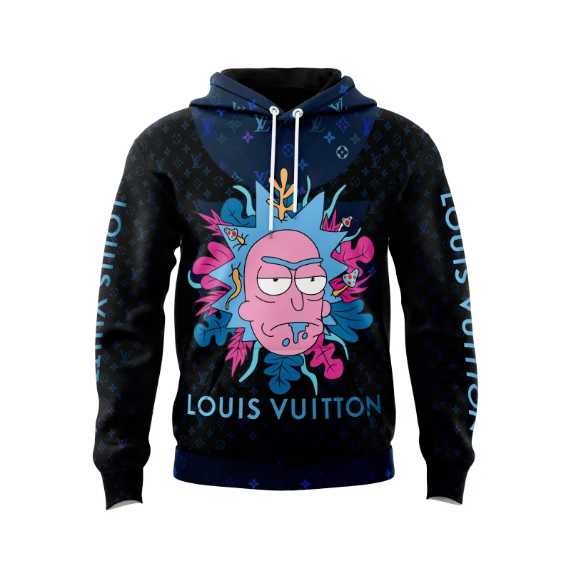 Louis Vuitton Rick And Morty Colorful Black Unisex Hoodie Outfit For Men Women Luxury Brand Clothing Special Gift
