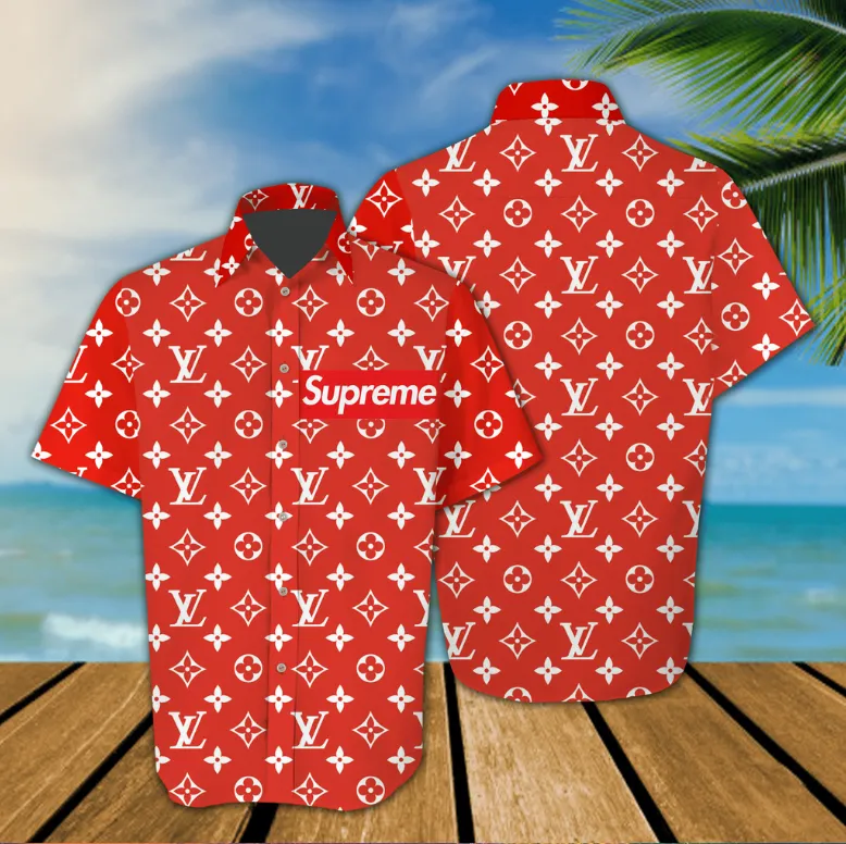 Louis Vuitton Supreme White Logo Red Luxury Brand Premium Fashion Hawaii Set For Men