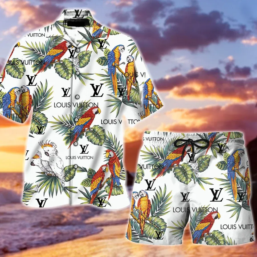 Louis Vuitton Parrot Hawaii Set Luxury Brand Fashion For Men