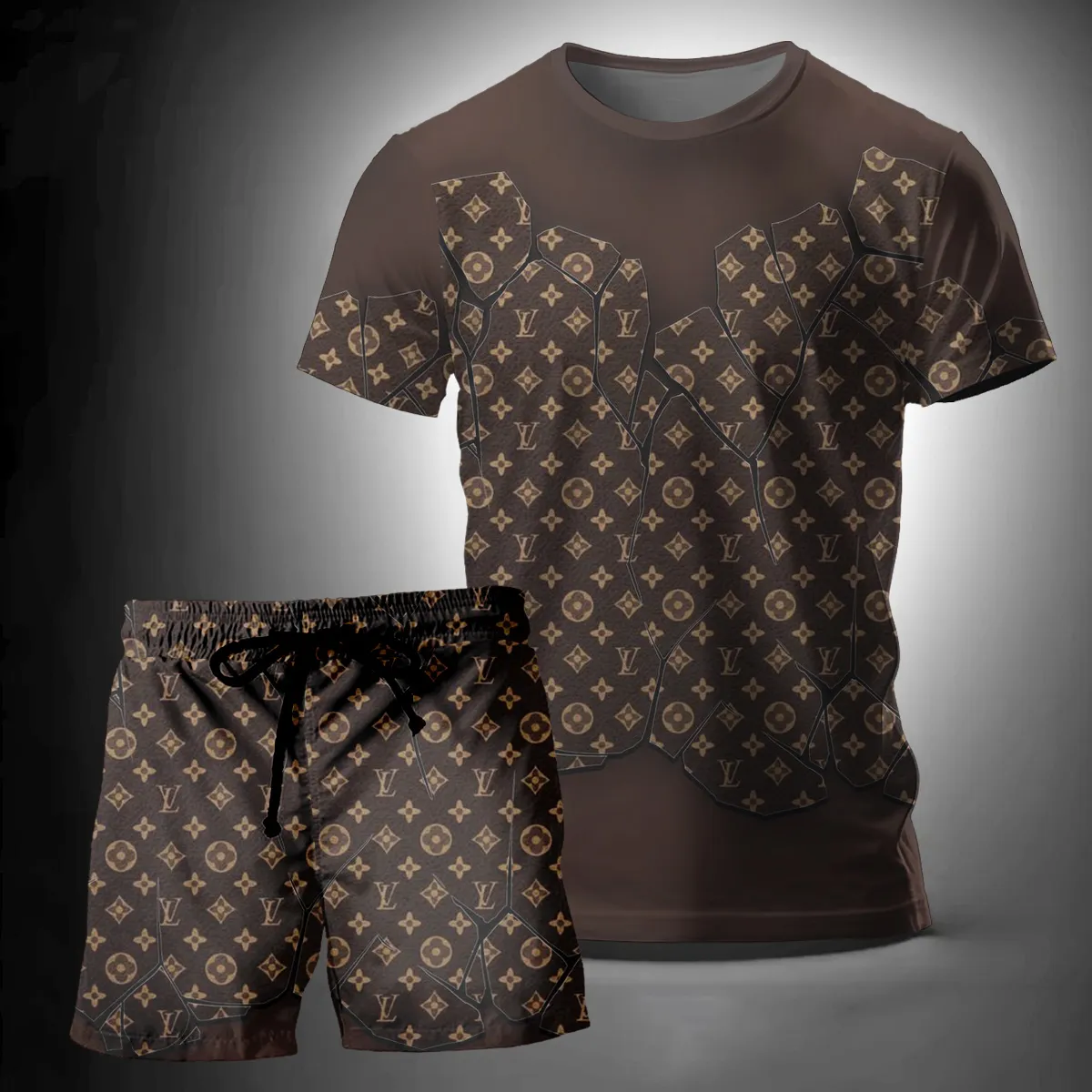 Louis Vuitton Brown T-Shirt Short Set Luxury Brand Premium Clothing Outfit For Men Women