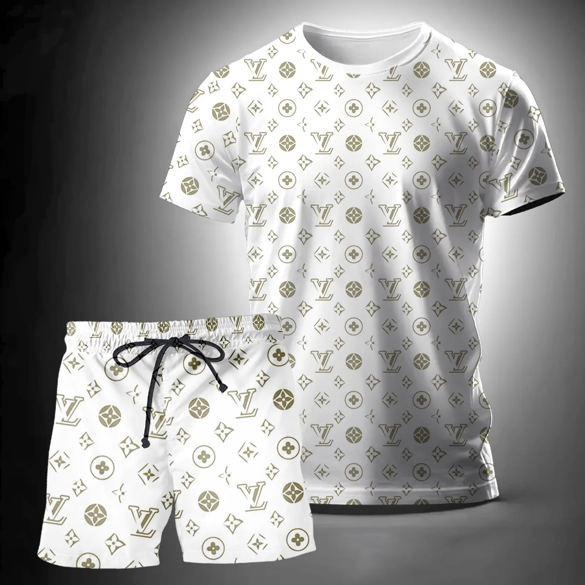 Louis Vuitton Logo White T-Shirt Short Set Luxury Brand Premium Clothing Outfit For Men Women